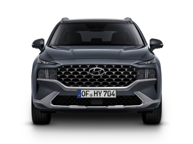 Pohled na čelní část nového sedmimístného SUV Hyundai SANTA FE Hybrid s nově pozměněným designem.